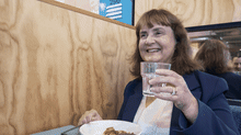 AFR GIF - 12th Oct 2026 lunch with Carolyn Evans, Melbourne Uni canteen, photographed by Elke Meitzel