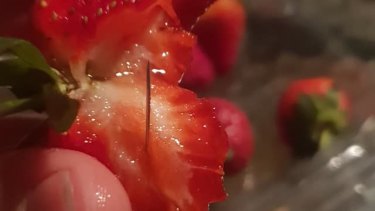 A woman in Wingham posted pictures of strawberries with needles in them to Facebook, saying she purchased them at the local Coles.