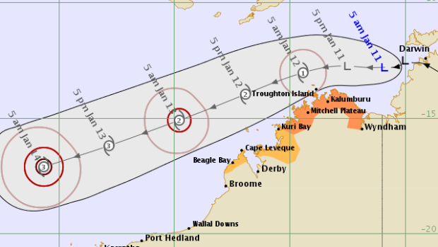 The tropical low is expected to gradually develop into a tropical cyclone as it moves over open waters off the north Kimberley coast during Saturday or early Sunday.