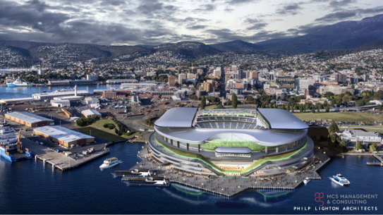 An artists’ impression of how the new stadium could look in Hobart.