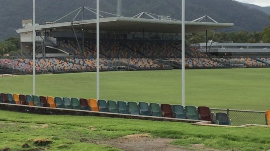 The former Gabba grandstand at Cazalys Stadium in Cairns.
