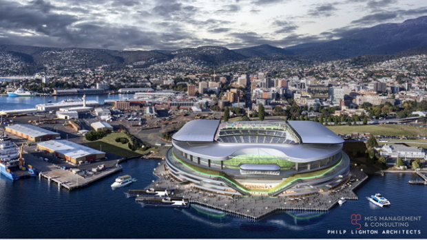 An artists’ impression of how the new stadium could look in Hobart.