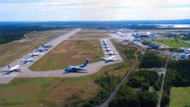 Planes banked up on the runway at Gander after the terrorist attacks of September 11, 2001 temporarily closed American airspace.