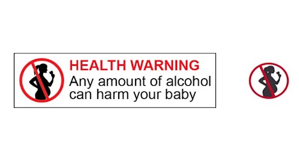 The proposed new pregnancy warning label, and pictogram for bottles sized 200ml or less.  