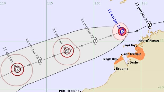 Tropical cyclone Claudia became a category 2 in open waters northwest of Kimberley on Sunday. 