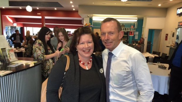 Kate Richards with former prime minister Tony Abbott at a breakfast in 2016.