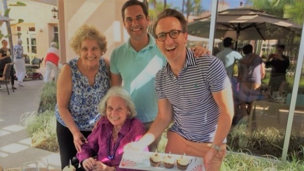 Alex Greenwich with his late grandmother, Jacqui, who he dedicated his speech to as he introduced a bill to decriminalise abortion.