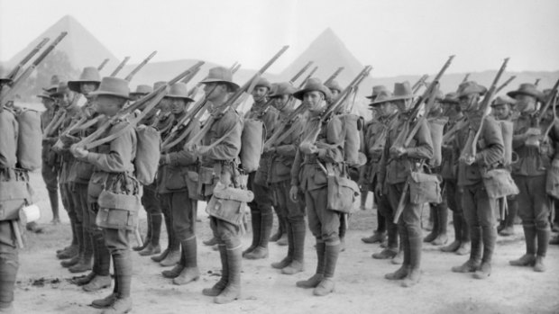 Australian troops get ready to leave the training camp at Mena, Egypt.