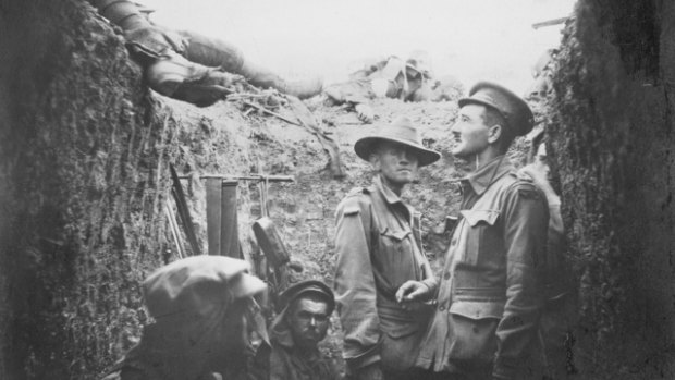 Australian soldiers in a trench at Lone Pine, Gallipoli.