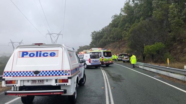 The crash site at Advancetown, in the Gold Coast hinterland, on Saturday.