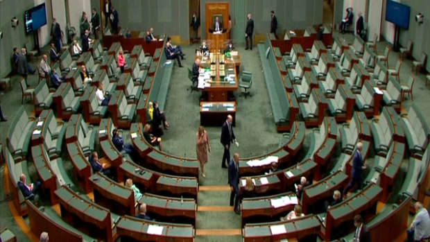 Five Liberal MPs Trent Zimmerman, Dave Sharma, Fiona Martin, Katie Allen and Bridget Archer rebelled to voted with Labor in support of amendments to the Religious Discrimination Bill. Photo: APH