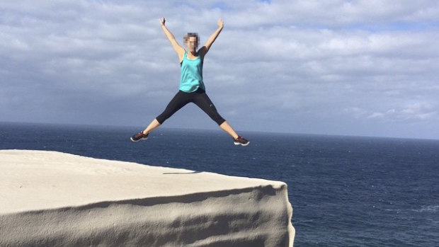 An Instagram post taken on the edge of Wedding Cake Rock.