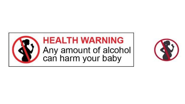 The proposed new pregnancy warning label, and pictogram for bottles sized 200ml or less.  