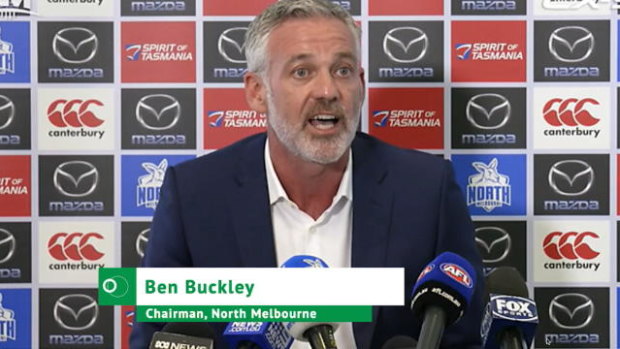 Please refrain: North Melbourne Chairman Ben Buckley.