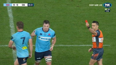 The Waratahs suffered a 23-15 shock loss to the Sharks at the new BankWest Stadium, after Jed Holloway was given a red card for a swinging high elbow against Thomas du Toit. 