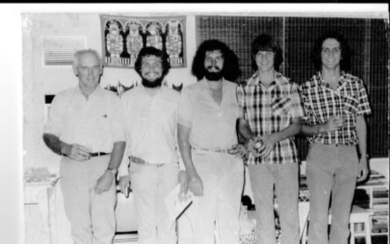 The FitzSimons family at Christmas, 1976. From left, Peter FitzSimons snr, David (born 1948), Andrew (born 1952), Peter jnr (1961) and James (1956).