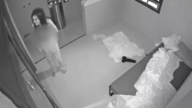 A still from a video released during the inquest showing Veronica Nelson inside a prison cell.