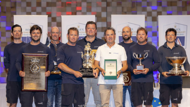 Sydney to Hobart winners, including the Celestial crew with owner Sam Haynes.