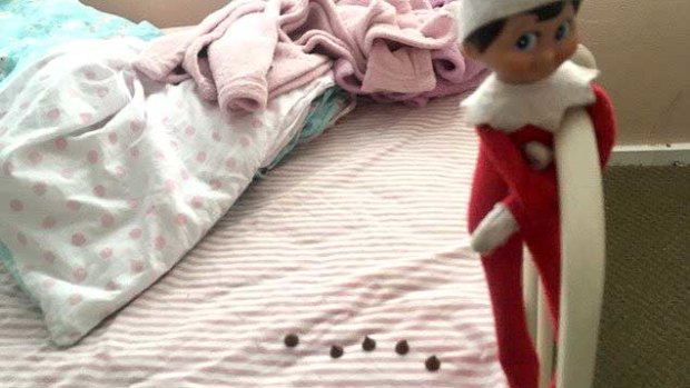 The naughty elf did a poo in my daughter's bed.