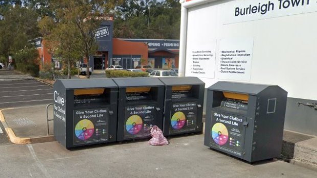 The body of Charmaine O’Shea was found in one of these charity bins at Burleigh Heads.