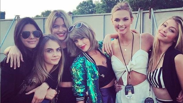 Taylor Swift in 2015 with former best friends including Cara Delevingne, Kendall Jenner, Karlie Kloss and Gigi Hadid.