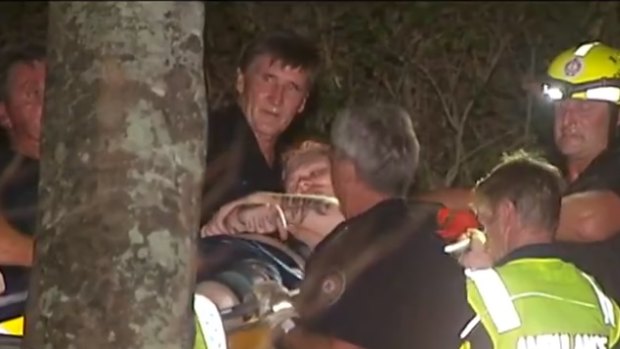 The young man was carried out of the national park on a stretcher and taken to hospital.