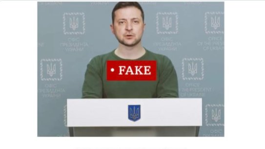 The deep fake video of Ukrainian President Volodymyr Zelensky.