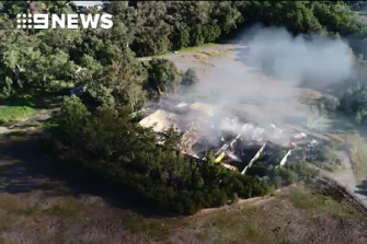 An aerial view of the Big Brother house fire on the Gold Coast on Saturday, June 22, 2019.
