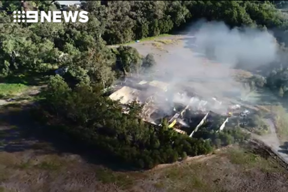 An aerial view of the Big Brother house fire on the Gold Coast on Saturday, June 22, 2019.