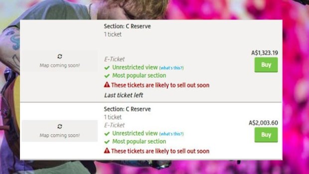 Some tickets for Ed Sheeran's Perth concert were being resold for more than 10 times their face value.