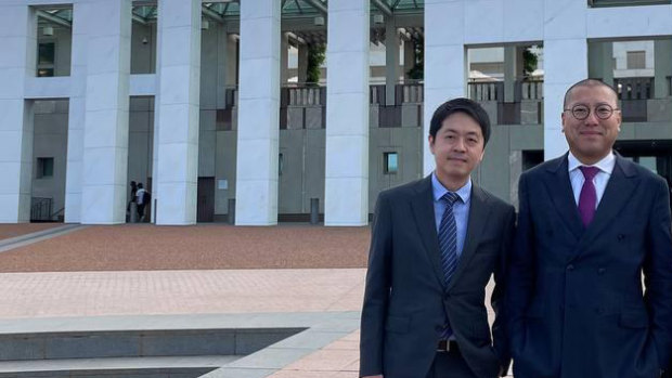 Kevin Yam (right) and Ted Hui, pictured in Canberra, have bounties on their heads.