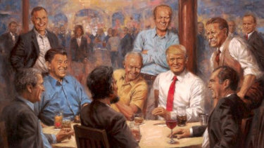 Trump Drinks Diet Coke With Abraham Lincoln In Fantasy Painting