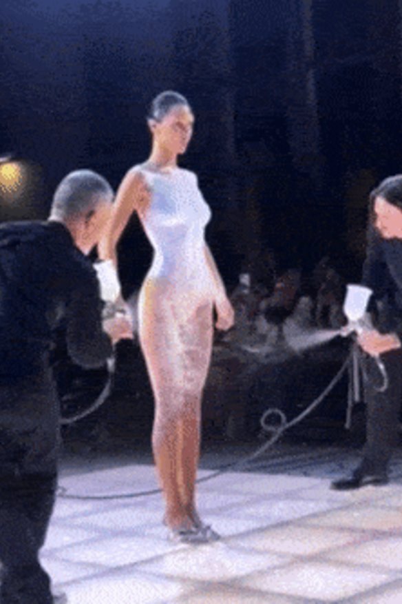 Bella Hadid’s spray-on dress stunt at the Coperni show at Paris Fashion Week went viral.