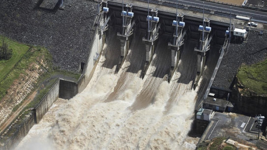 Water is released from Wivenhoe Dam.