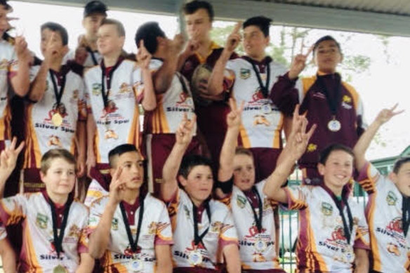 Joseph Suaali’i (front row second from left) and Isaiya Katoa (back right) celebrate a title with Glenmore Park.