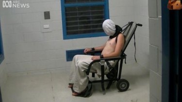 Dylan Voller shackled in youth detention.