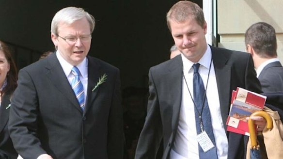 Former prime minister Kevin Rudd and former Labor former adviser Lachlan Harris.