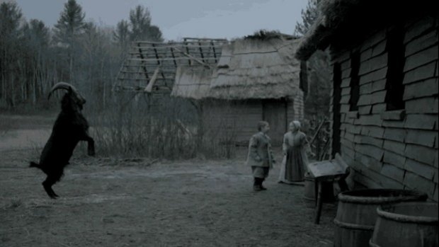 Do not pet: A troublesome goat harasses two farm children in the superb horror film The Witch.