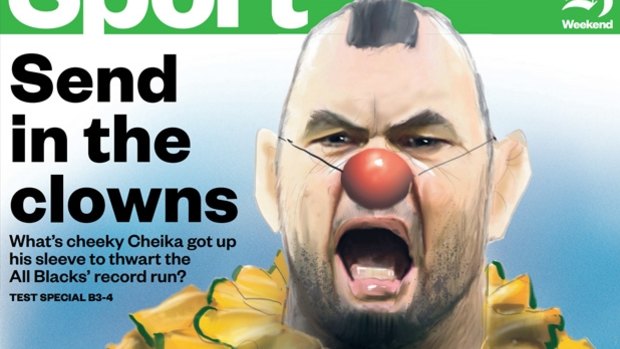 Caricature: It's not the first time Michael Cheika has taken a jab from across the ditch, with The New Zealand Herald portraying him as a clown in 2016.