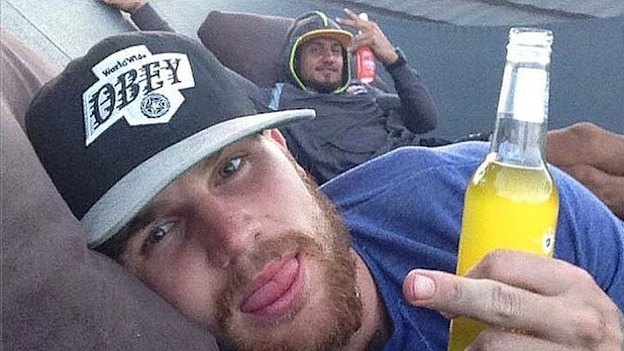 Infamous: Josh Dugan and Blake Ferguson posted a photo of themselves drinking on a rooftop after the pair failed to show up for Raiders training session in 2013.