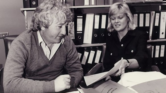 Iola Mathews (right) with ACTU Secretary Bill Kelty launching the "Action Program for Women Workers", October 1984.
