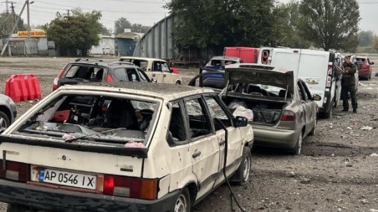 A Russian missile struck a civilian convoy leaving the southern Ukrainian city of Zaporizhzhia.