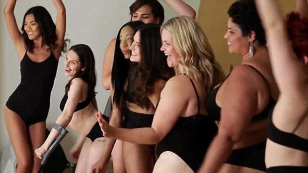 Acceptance: Adelaide's Taryn Brumfitt (third from right) in a shot from her body image documentary Embrace.