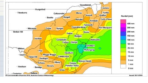 Rainfall on Wednesday to be heaviest near the NSW but also stretch well inland, the bureau says.