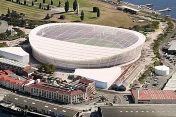 A computer-generated image of the proposed new AFL stadium in Hobart.