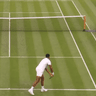 A side-by-side comparison of world No.1 Jannik Sinner and big-hitting Frenchman Giovanni Mpetshi Perricard serving at Wimbledon.