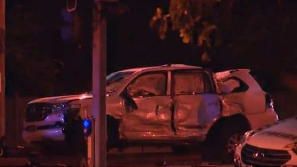 The crumpled Toyota Landcruiser after the crash.