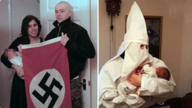 Claudia Patatas and Adam Thomas pose with their son, whose middle name is Adolf. Both were convicted of being members of a banned neo-Nazi group. 