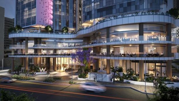 W Hotel and dining establishments at the $1 billion mixed-use Brisbane Quarter project.