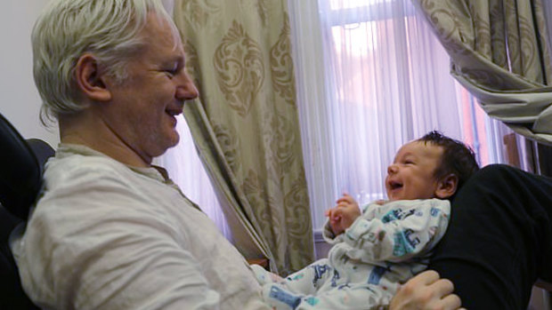 WikiLeaks founder Julian Assange with Gabriel, the first of the two children that he was said to have fathered while in the embassy.